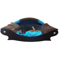 fauteuil pour  grand chien  avec coussin turquoise et marron