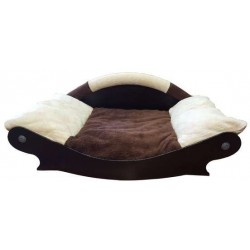 grand panier pour chien avec coussin  marron et écru lavable en mousse