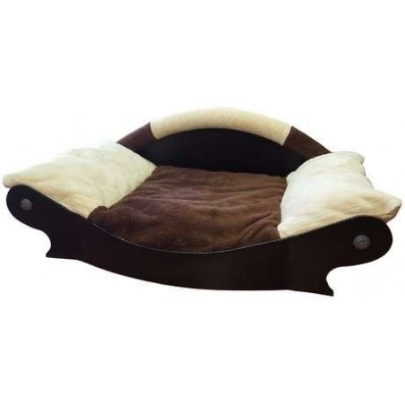 grand panier pour chien avec coussin  marron et écru lavable en mousse