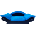 panier en forme de canapé pour chien avec coussin tissu bleu turquoise