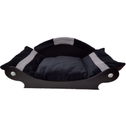 panier pour chien en forme de canapé  noir avec deux bandes grises