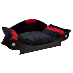 fauteuil pour petits chiens et chats coussin noir avec deux bandes rouges