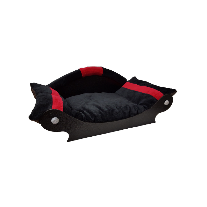 couchage-chien-fauteuil-chat-lit-corbeille-panier-noir-avec-bandes-rouge