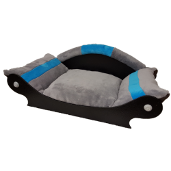 superbe canapé pour chien couchage lavable gris  avec bandes turquoise