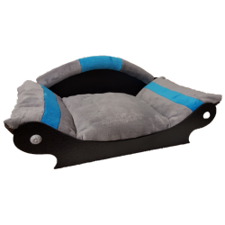 superbe canapé pour chien couchage lavable gris  avec bandes turquoise