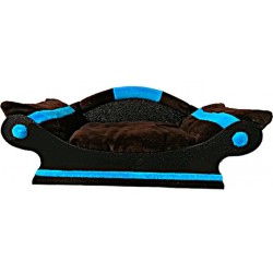 seduisante corbeille canape pour chien -chat marron avec bandes turquoise fait main