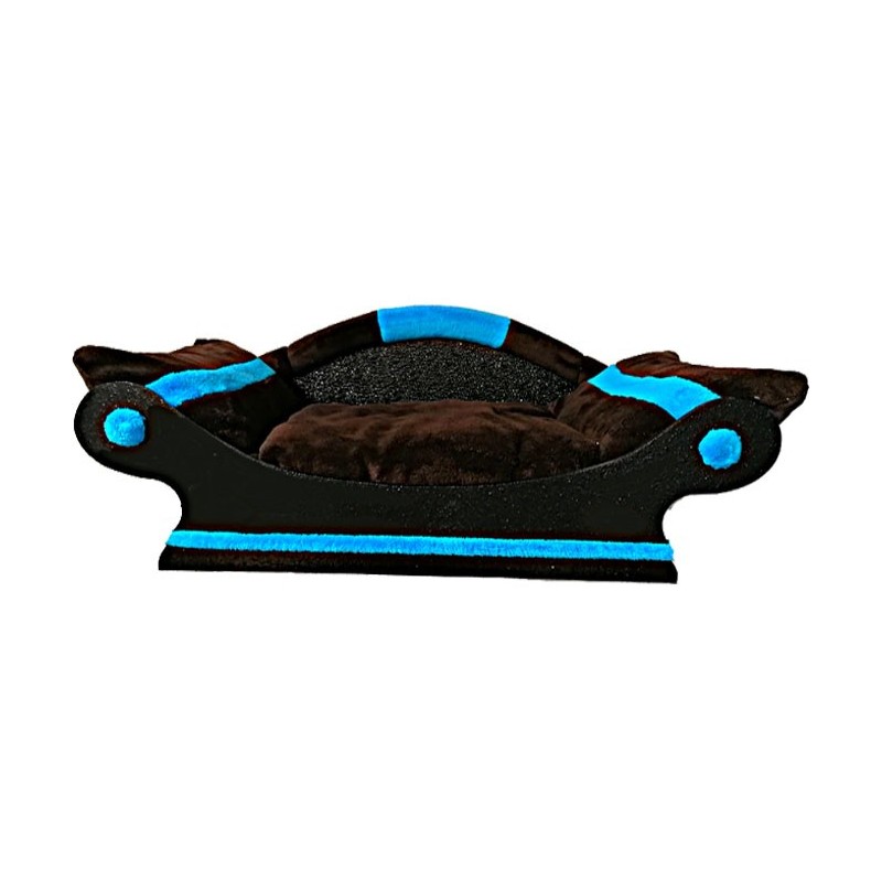 seduisante corbeille canape pour chien -chat marron avec bandes turquoise fait main