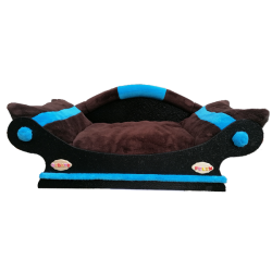 seduisante corbeille canape pour chien -chat marron avec bandes turquoise fait main