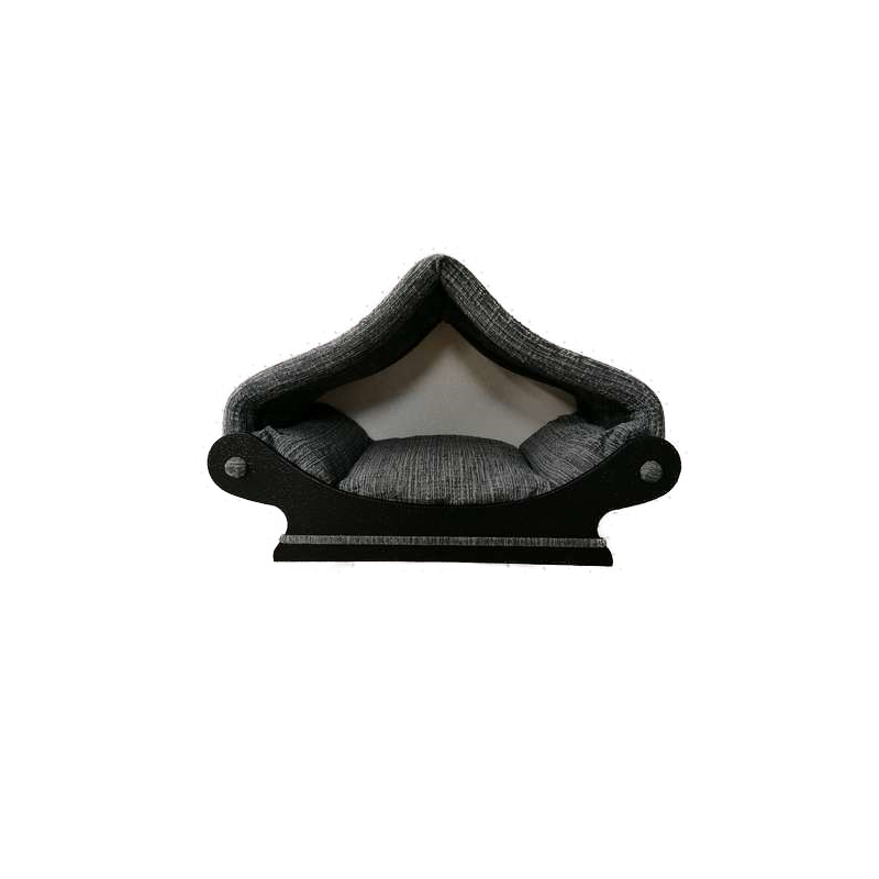 dôme- maisonnette en tissu d'ameublement noir et gris trés original pour chat ou petit chien