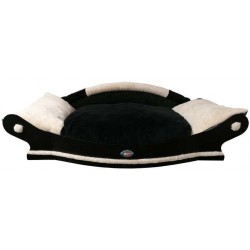 fauteuil pour chien avec coussin doudou pilou noir et blanc