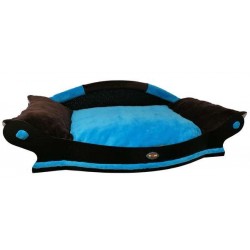 fauteuil xxl tissu marron foncé et turquoise pour grands chiens et chattes avec ses chatons