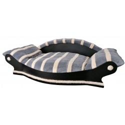 Très joli fauteuil bien- être pour chien coussin gris avec des rayures écrus
