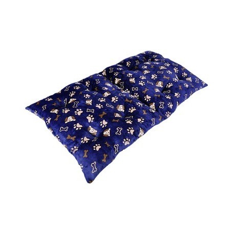 coussin pour très grand chien couleur bleu foncé avec des impressions de pattes et d'os