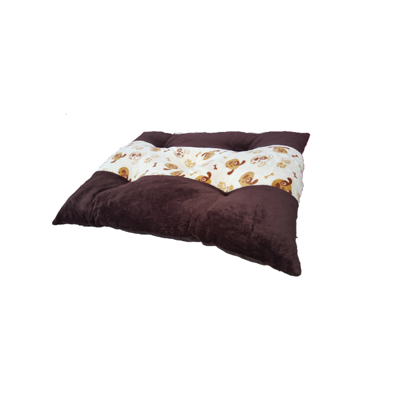 coussin moelleux  pour chiens en tissu doudou marron foncé avec une bande écru