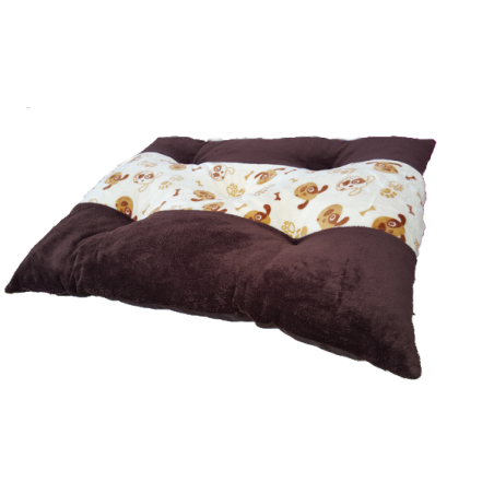 coussin moelleux  pour chiens en tissu doudou marron foncé avec une bande écru