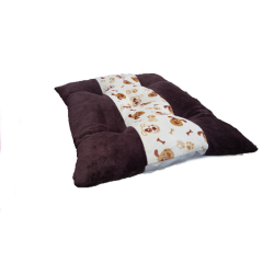 coussin moelleux  pour chiens en tissu doudou marron foncé avec une bande écru