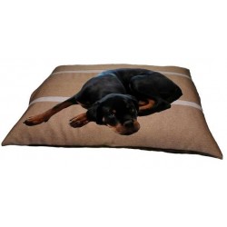 Elégant coussin pour grands  chiens - couchage réalisé en tissu marron  avec des rayures fines marron clair