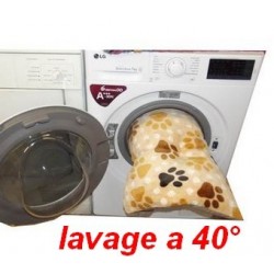 coussin lavable en machine pour chiens tissu marron orangé  avec des rayures marron claires
