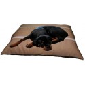 matelas lavable en machine pour chiens moyen en tissu marron orangé avec des rayures marron claires