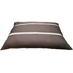 Coussin rectangulaire déhoussable pour chiens, couchage en tissu d'ameublement marron foncé  avec des rayures écru