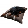 Coussin rectangulaire déhoussable pour chiens, couchage en tissu d'ameublement marron foncé  avec des rayures écru