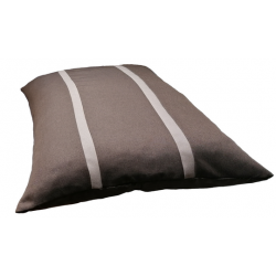 Coussin rectangulaire déhoussable pour chiens, couchage en tissu d'ameublement marron foncé  avec des rayures écru