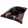 Coussin rectangulaire déhoussable pour chiens moyen, couchage en tissu d'ameublement marron foncé  avec des rayures écru