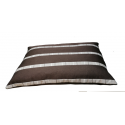 matelas bien-être fait main pour grand chien en tissu marron foncé avec des rayures écru design