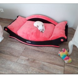 corbeille pour chien façon canapé coussin rose  lavable en machine