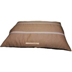 Elégant coussin pour chiens- couchage réalisé en tissu marron  avec des rayures fines marron clair