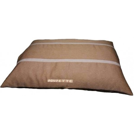 Elégant coussin pour chiens- couchage réalisé en tissu marron  avec des rayures fines marron clair
