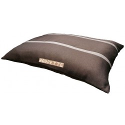 Coussin rectangulaire déhoussable pour chiens, couchage en tissu d'ameublement marron foncé  avec des rayures écru