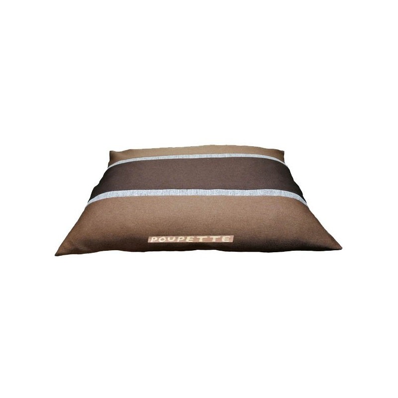 ce très élégant coussin pour chiens moyen est confectionné avec du tissu marron foncé , marron clair et du gris