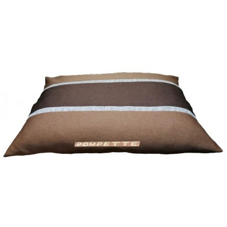 ce très élégant coussin pour chiens moyen est confectionné avec du tissu marron foncé , marron clair et du gris