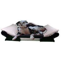 Très grand fauteuil  anthracite et écru pour chien saint-bernard , dogue allemand , leonberg,etc...