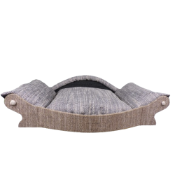 canape pour chien ,avec une armature marron clair avec un coussin gris