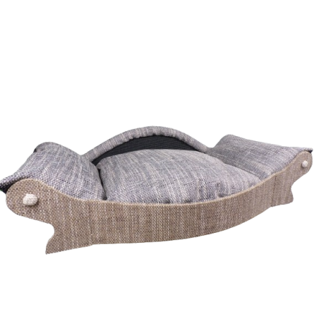 canape pour chien ,avec une armature marron clair avec un coussin gris