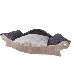canape pour chien marron clair avec coussin amovible noir et gris