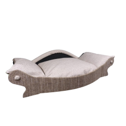 corbeille arrondie spacieuse pour chien, armature écru avec coussin déhoussable