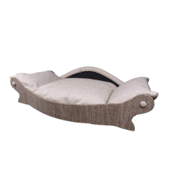 corbeille arrondie spacieuse pour chien, armature écru avec coussin déhoussable