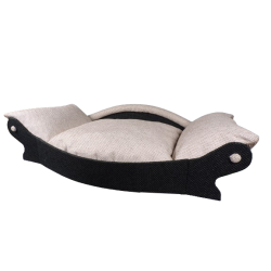 Très ravissant panier pour chien noir et écru en tissu d'ameublement