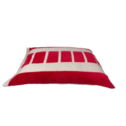 pour grands  chiens, couchage en tissu d'ameublement rouge avec des rayures écru