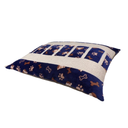 coussin déhoussable pour chien en tissu pilou doudou bleu et marron