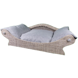 fauteuil en tissu chiné écru et gris clair pour chiens