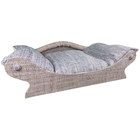 fauteuil pour petits chiens et chats- armature du canape en tissu chiné gris et écru fauteuil pour petits chiens et chats- armature du canape en tissu chiné gris et écru