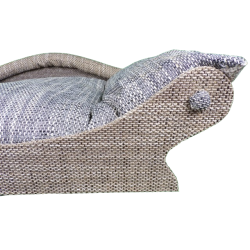 détail du fauteuil pour petits chiens et chats- armature du canape en tissu chiné gris et écru