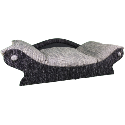 fauteuil  façon corbeille pour chien et chat avec un couchage gris poivre et sel