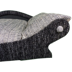 détail du fauteuil  façon corbeille pour chien et chat avec un couchage gris poivre et sel