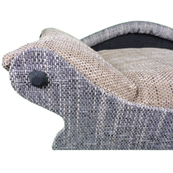 détail du fauteuil très voisin d'un panier pour petits chiens et chats de couleurs gris chiné et beige clair