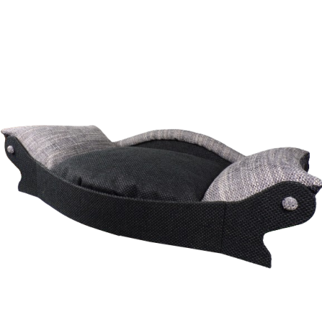 fauteuil xxl  pour grands chiens et chattes avec ses chatons couchage en tissu d'ameublement gris clair et anthracite